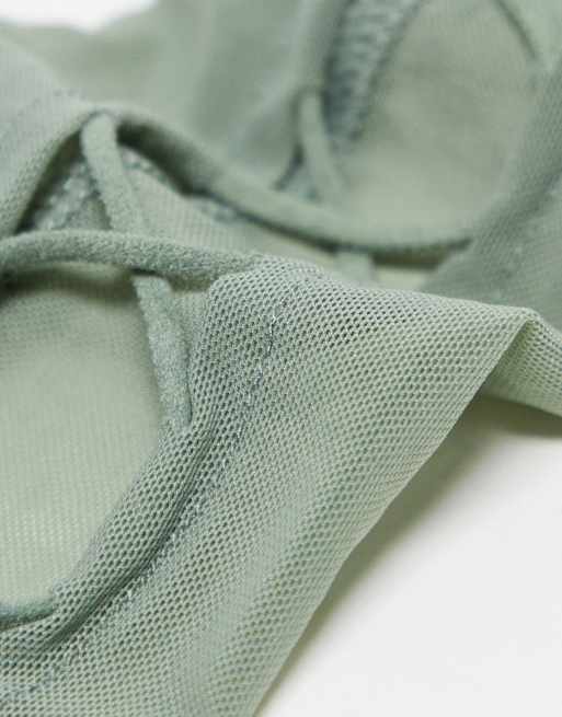 COLLUSION Unisex long sleeve fingerless gloves in grey mesh, 2 of 4