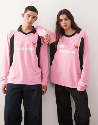 COLLUSION Unisex long sleeve football top in pink