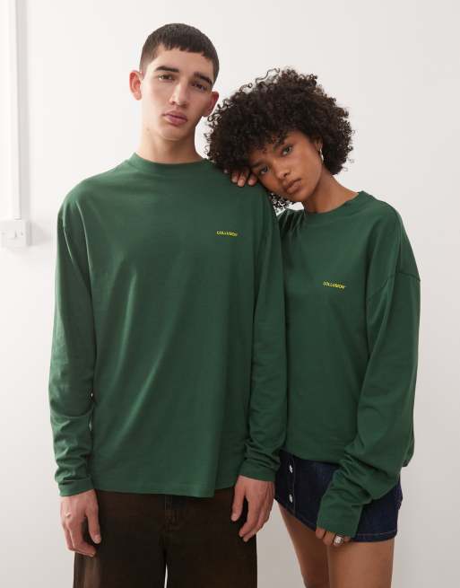 COLLUSION Unisex long sleeve logo t-shirt in green, 2 of 4