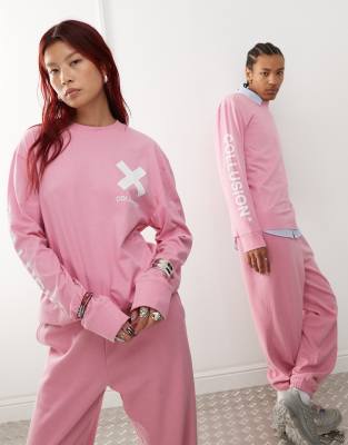 Collusion Unisex Long Sleeve Logo T-shirt In Pink