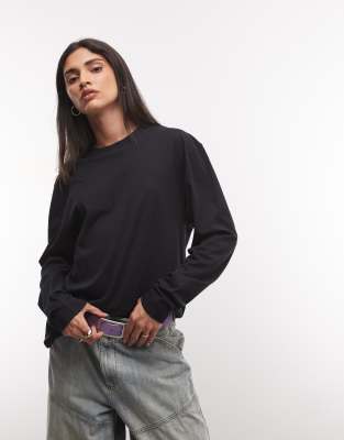 Collusion Unisex Long Sleeve Oversized T-shirt In Black