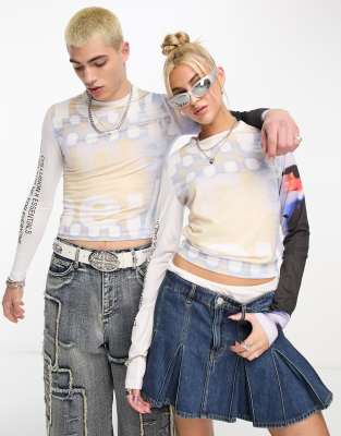 Collusion Unisex Long Sleeve Placement Print T-shirt In White