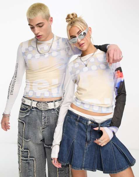 COLLUSION Unisex long sleeve placement print t-shirt in white - view 1