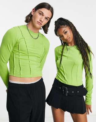 COLLUSION unisex long sleeve seam detail top in bright green  - ASOS Price Checker