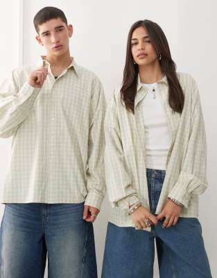 Collusion COLLUSION Unisex long sleeve shirt in yellow check