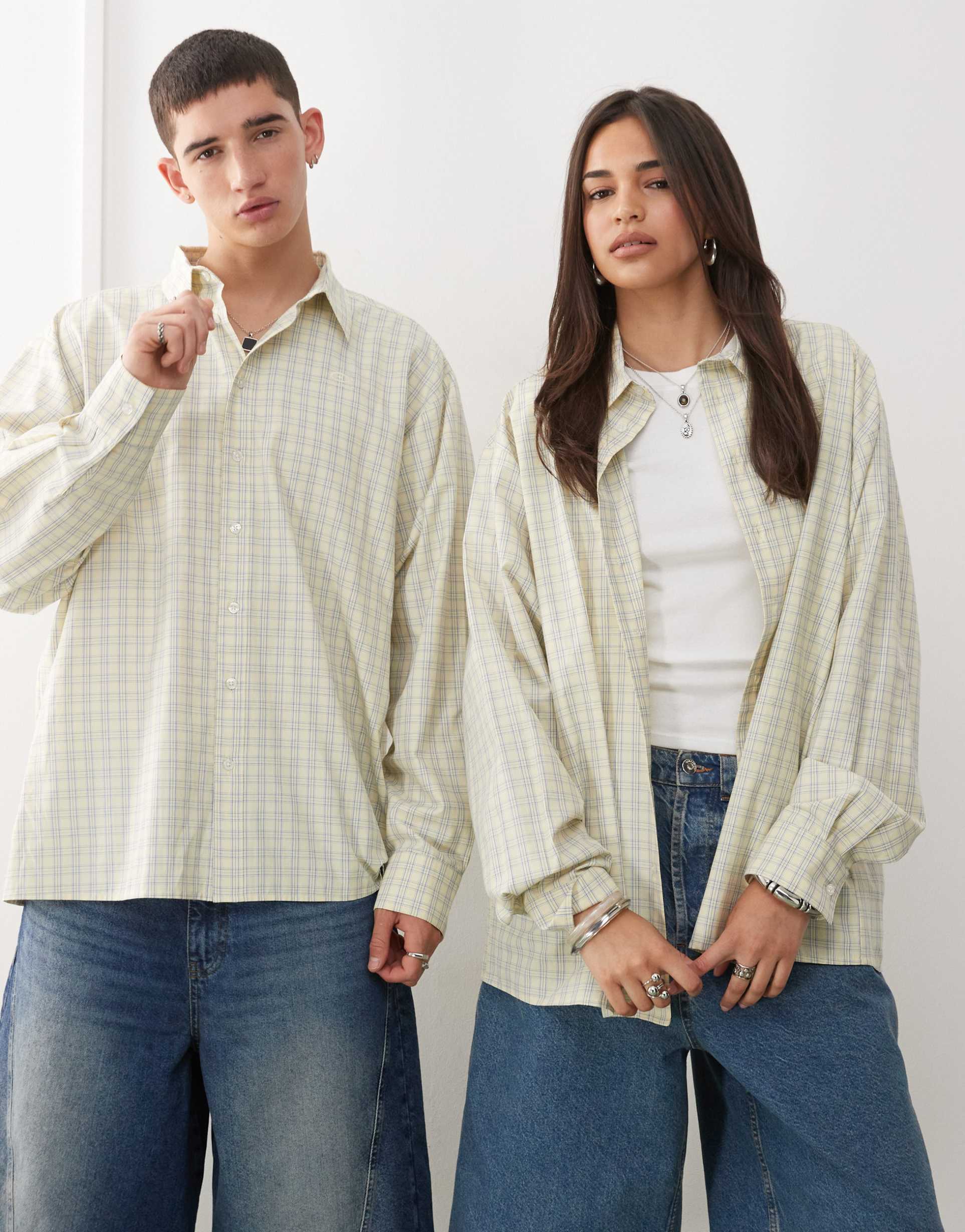 collusion unisex long sleeve shirt in yellow plaid