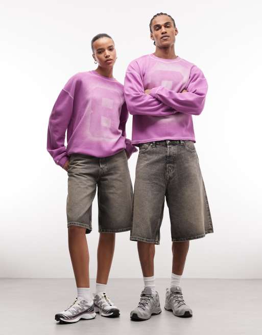 COLLUSION Unisex long sleeve skater t-shirt in washed purple with distressed number graphic, 2 of 4