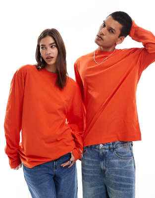 COLLUSION Unisex long sleeve skater top in orange