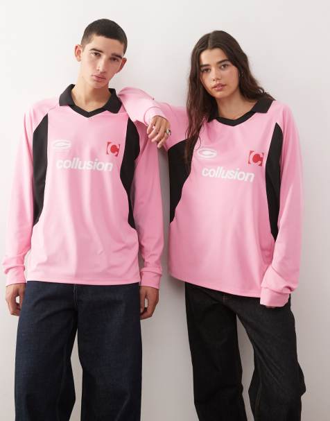 COLLUSION Unisex long sleeve soccer top in pink - view 1