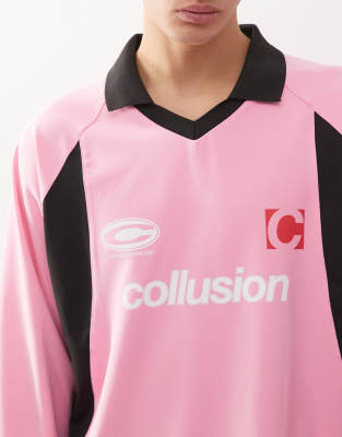 Collusion Unisex Long Sleeve Soccer Top In Pink
