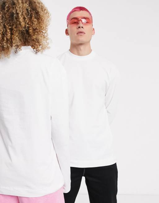 COLLUSION Unisex long sleeve t-shirt in white, 3 of 4