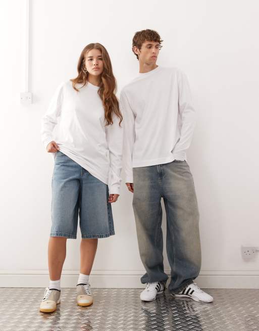 COLLUSION Unisex long sleeve t-shirt in white
