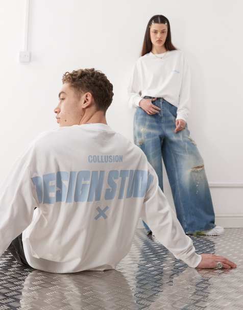 COLLUSION Unisex long sleeve t-shirt with back print in white - view 1
