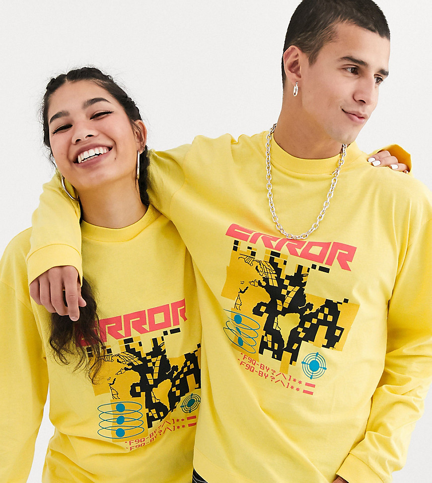 COLLUSION Unisex long sleeve t-shirt with error print in yellow