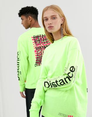 COLLUSION Unisex long sleeve t-shirt with graphic print in neon green ...