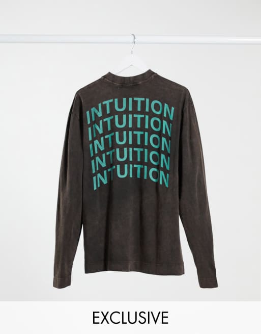 COLLUSION Unisex long sleeve t-shirt with print in brown acid wash