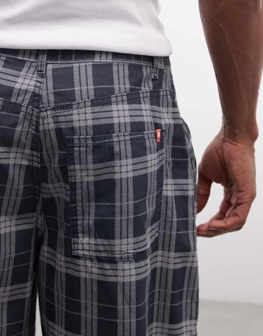 COLLUSION Unisex longline baggy jorts in dark check, 5 of 5