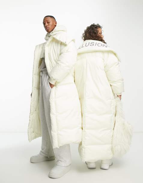 Mens white coat hot sale with fur hood