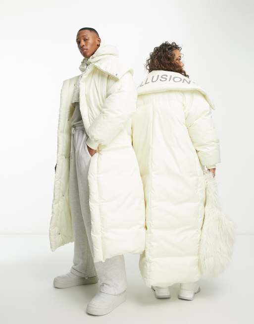 Longline puffer jacket store fur hood