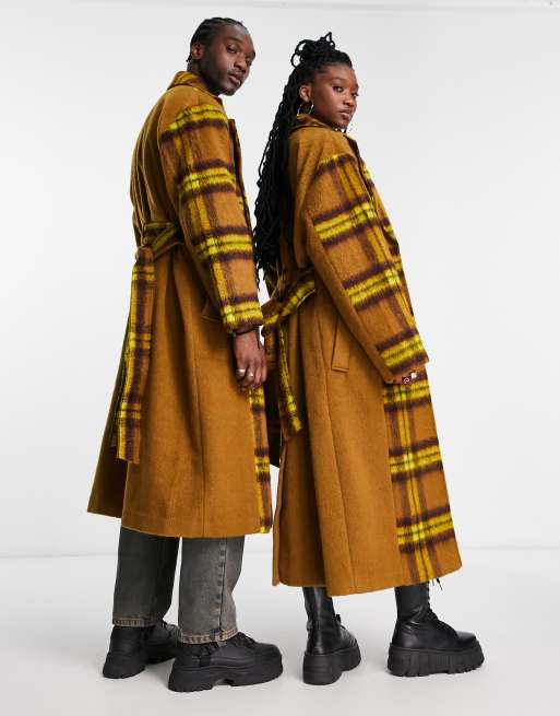 COLLUSION Unisex longline faux wool spliced check coat | ASOS