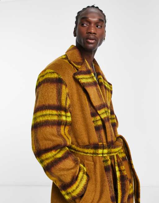 COLLUSION Unisex longline faux wool spliced check coat | ASOS