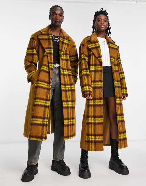 COLLUSION Unisex longline faux wool spliced check coat | ASOS