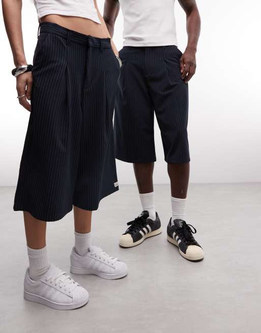 COLLUSION Unisex longline jort in pinstripe, 2 of 5