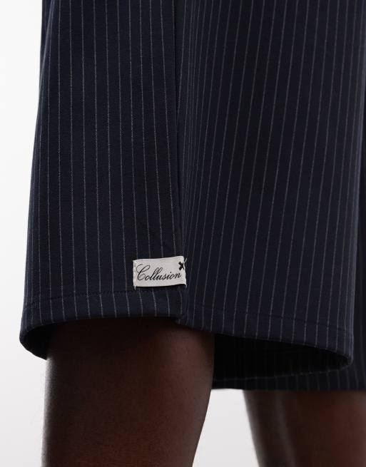 COLLUSION Unisex longline jort in pinstripe, 3 of 5