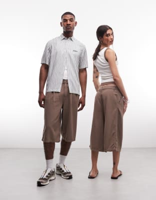 Collusion Unisex Longline Jorts In Brown