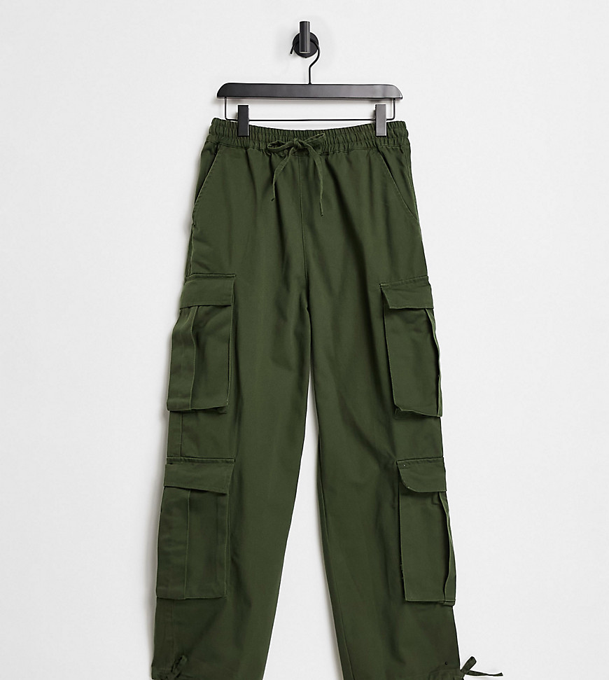 COLLUSION Unisex low rise baggy utility trousers in khaki-Green