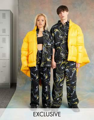 COLLUSION Unisex low rise warped print baggy pants in black (part of a set) - ASOS Price Checker