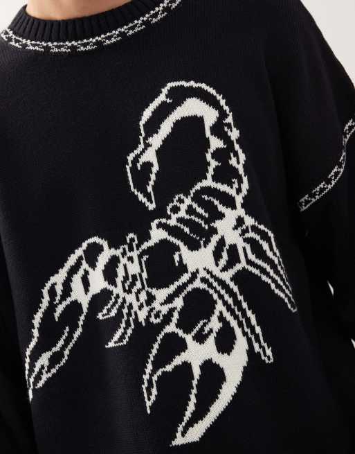 COLLUSION Unisex - Maglione blu antracite con stampa di scorpione , 2 di 4