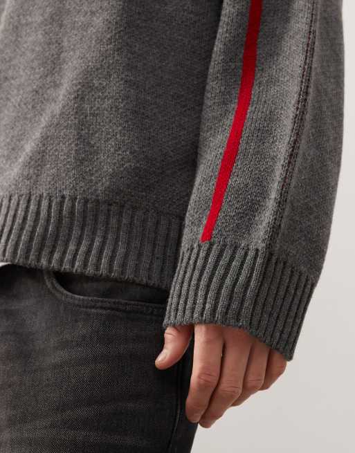 COLLUSION Unisex - Maglione grigio a righe rosse, 3 di 4