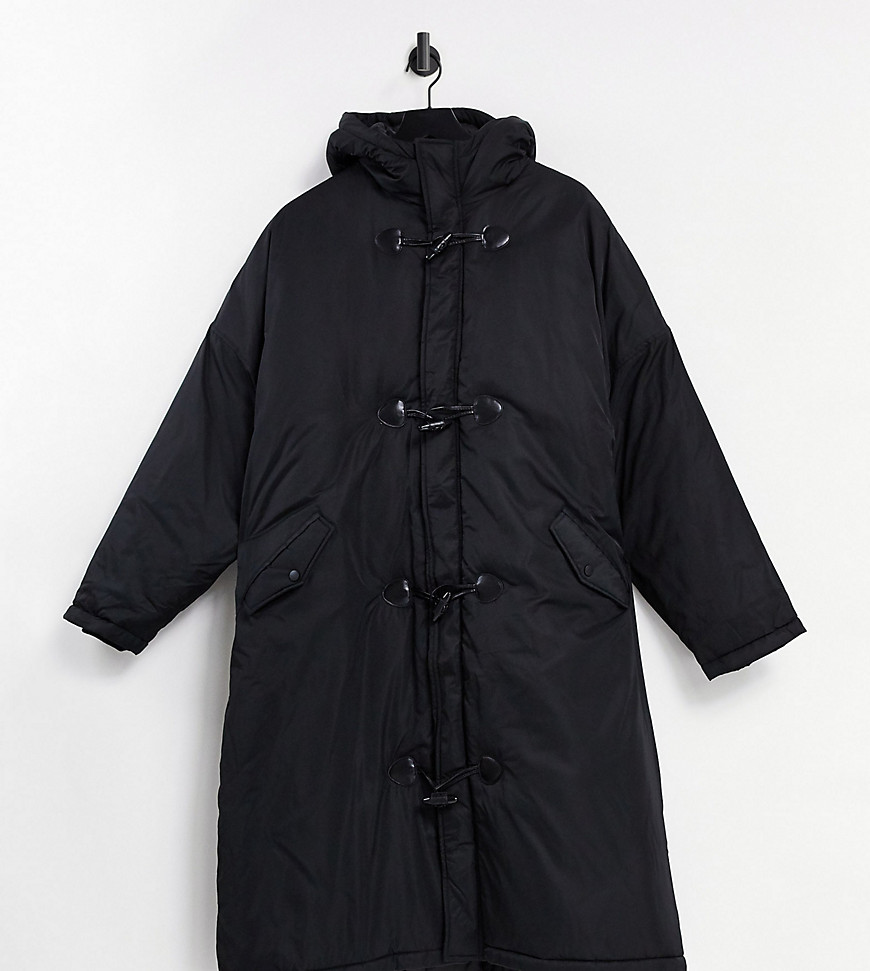 COLLUSION Unisex maxi duffle coat in black