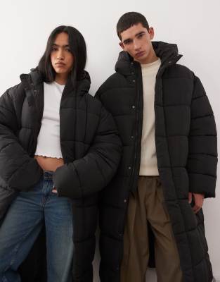 Collusion Unisex Maxi Puffer Coat In Black