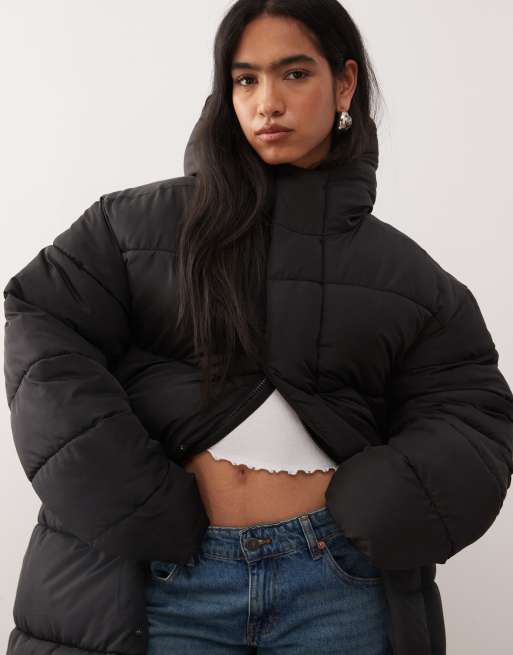 COLLUSION Unisex maxi puffer coat in black