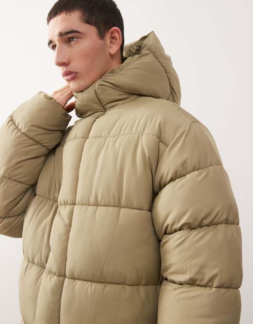 COLLUSION Unisex maxi puffer coat in khaki green