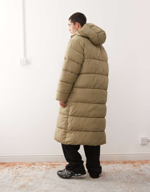 COLLUSION Unisex maxi puffer coat in khaki green