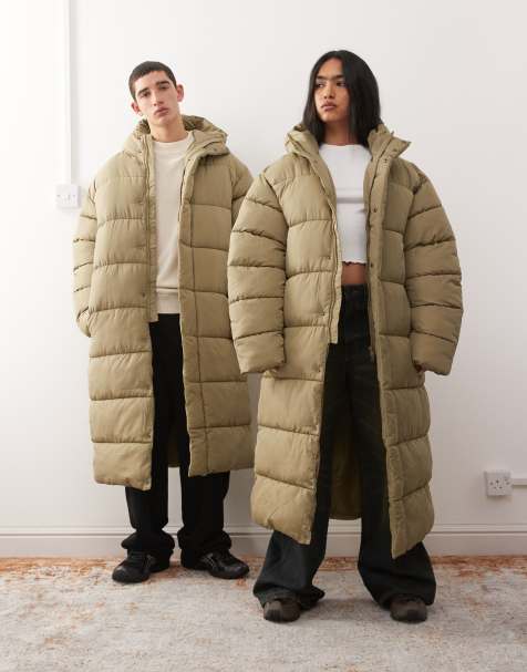 COLLUSION Unisex maxi puffer coat in light green - view 1