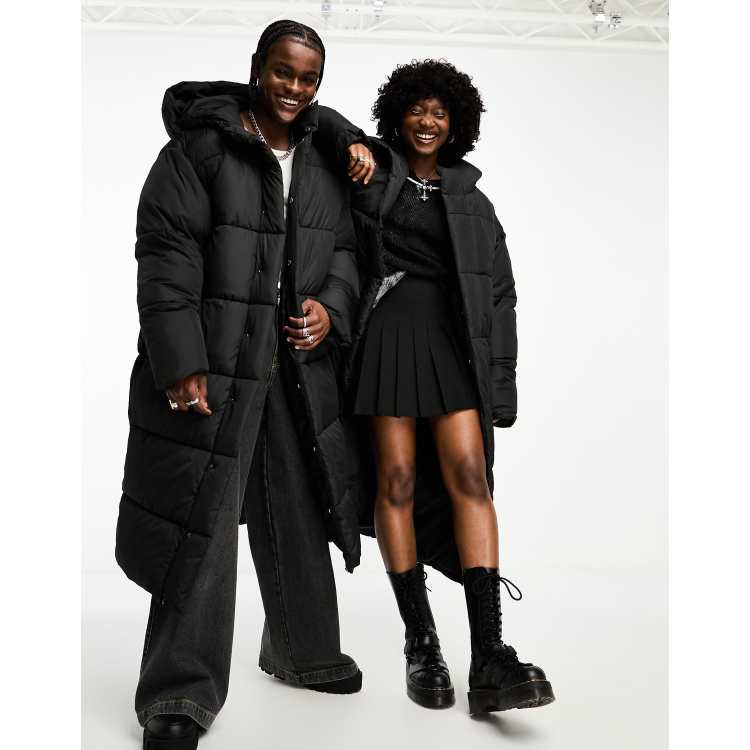 COLLUSION Unisex maxi puffer jacket with hood in black ASOS