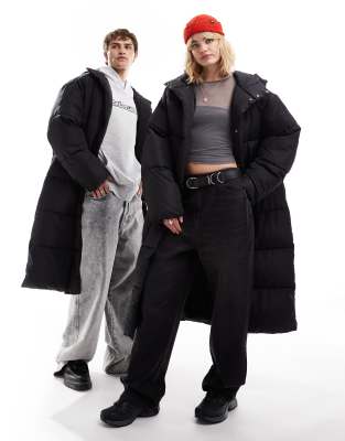 Collusion Unisex Maxi Puffer Jacket With Hood In Black