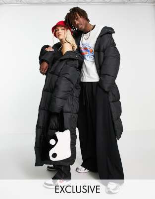 Collusion Unisex Maxi Puffer Jacket With Hood In Black