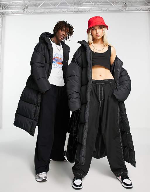 COLLUSION Unisex maxi puffer jacket with hood in black ASOS