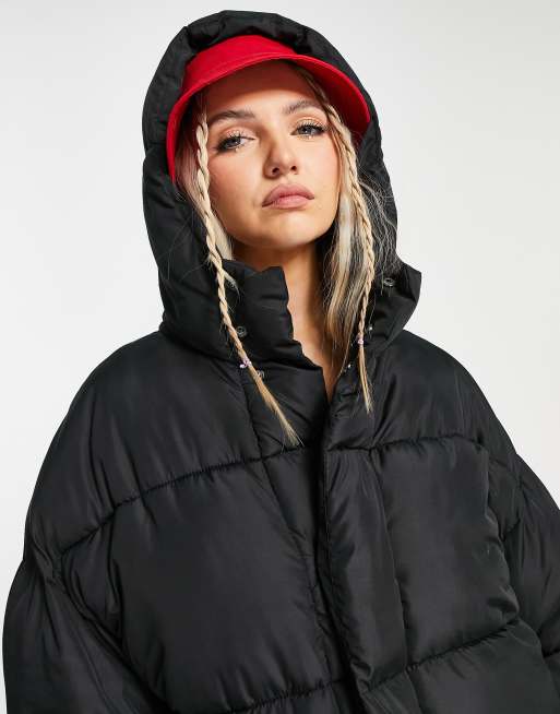 COLLUSION quilted weaved matte puffer jacket in black