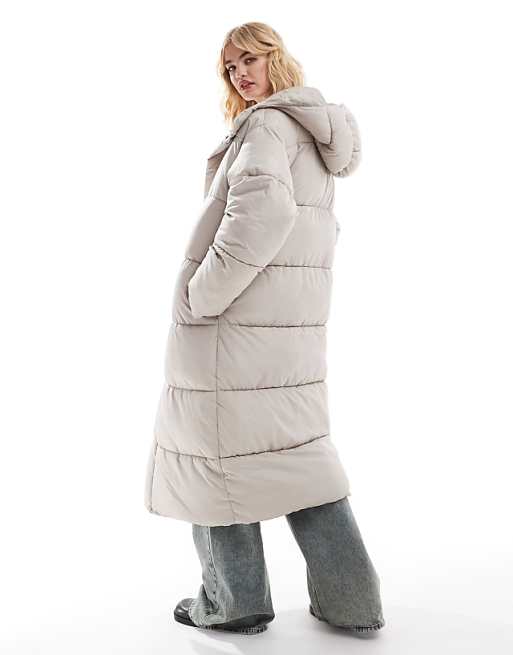 COLLUSION Unisex maxi puffer jacket with hood in stone | ASOS COLLUSION Unisex maxi puffer jacket with hood in stone | ASOS
