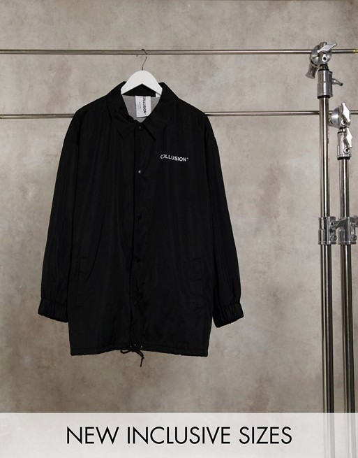 COLLUSION Unisex branded coach jacket in black