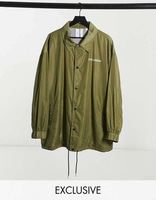 COLLUSION Unisex coach jacket in khaki