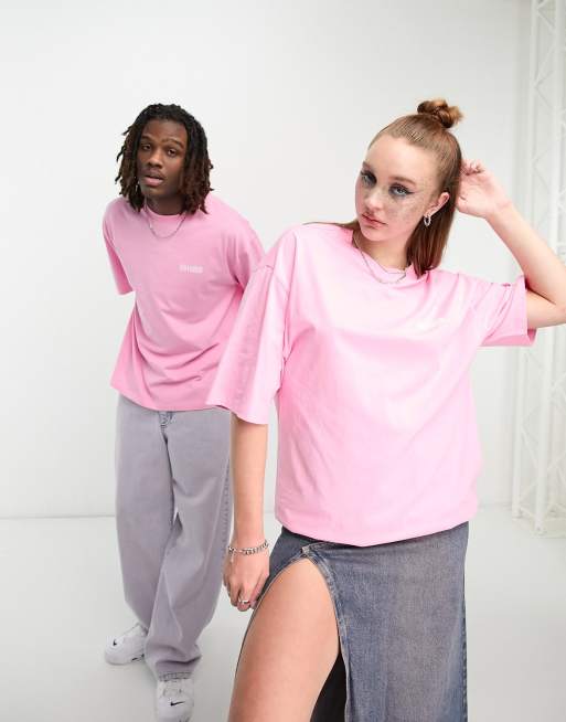 COLLUSION Unisex mirror logo t-shirt in bright pink