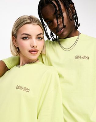 Collusion Unisex Mirror Logo T-shirt In Lime Green-brown