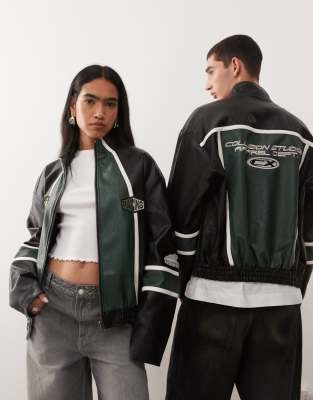 COLLUSION Unisex - Motocross-Bikerjacke mit Aufnähern-Schwarz